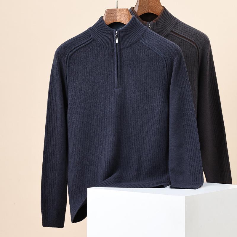 Fashionable Men s Jacquard 100% Pure Wool Half-Zip Sweater - New Fall/Winter 2025 Arrival 175/92A