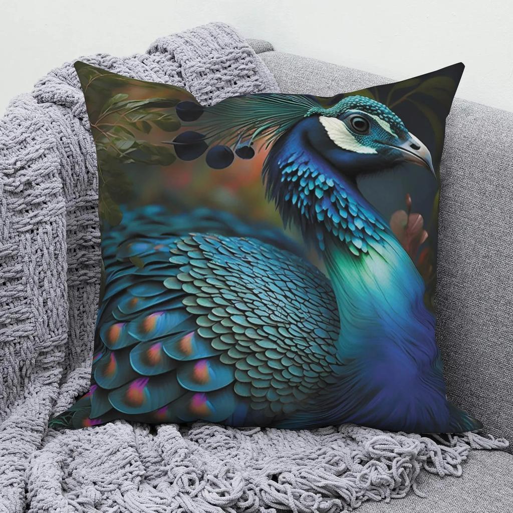 Blue Peacock Decorative Pillowcase Car Ornaments Office Living Room Sofa Home Pillowcase