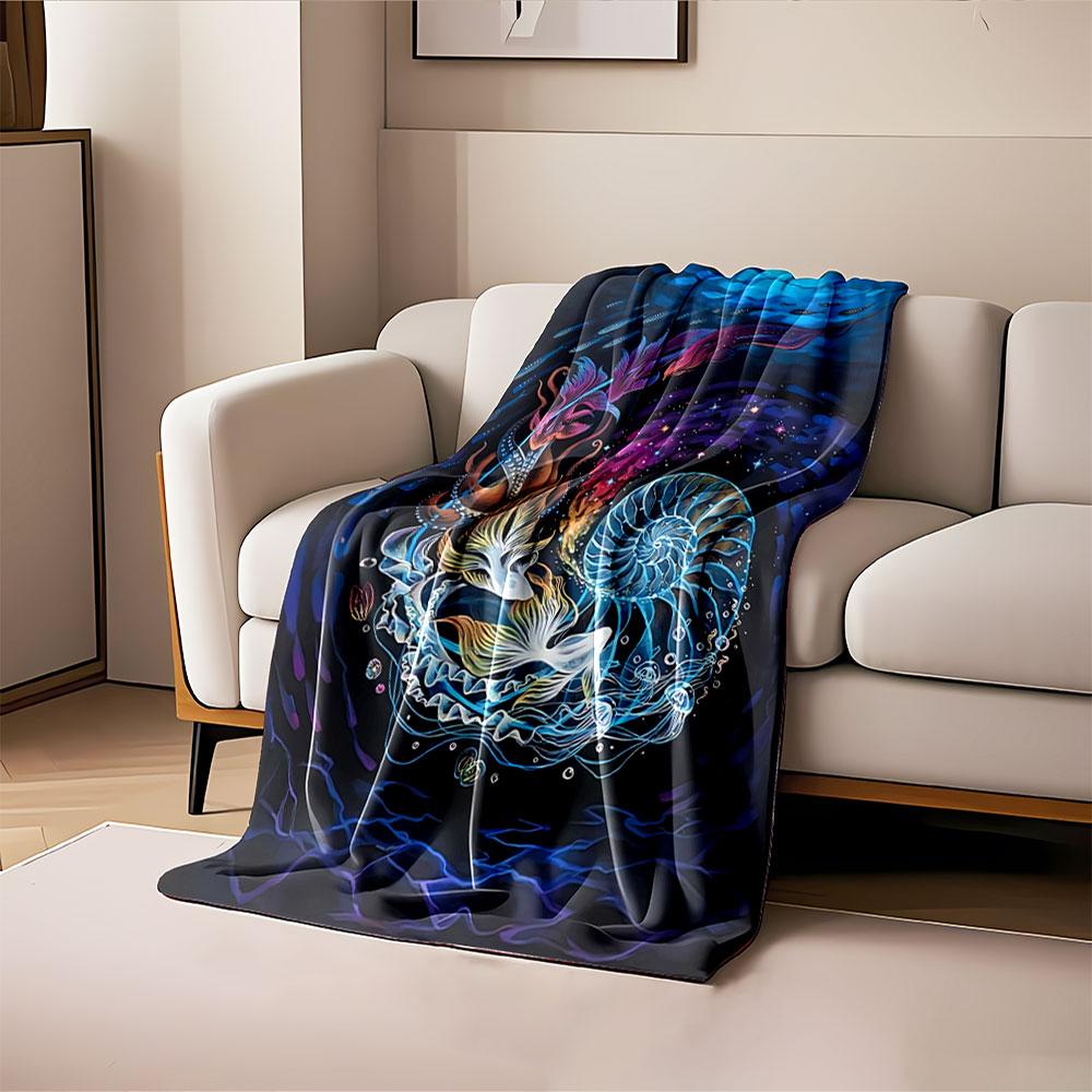 Swirling Aquatic Scene with Nautilus Shell, Fish, and Vibrant Colors. for All Seasons Blanket Lunch Break Throw Gift