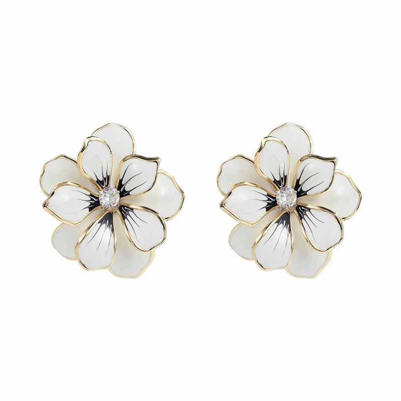 Exaggerated Colorful Drip Oil Large Flower Stud Earrings for Women Bohemia Metal Double-Layer Floral Earrings Holiday Jewelry