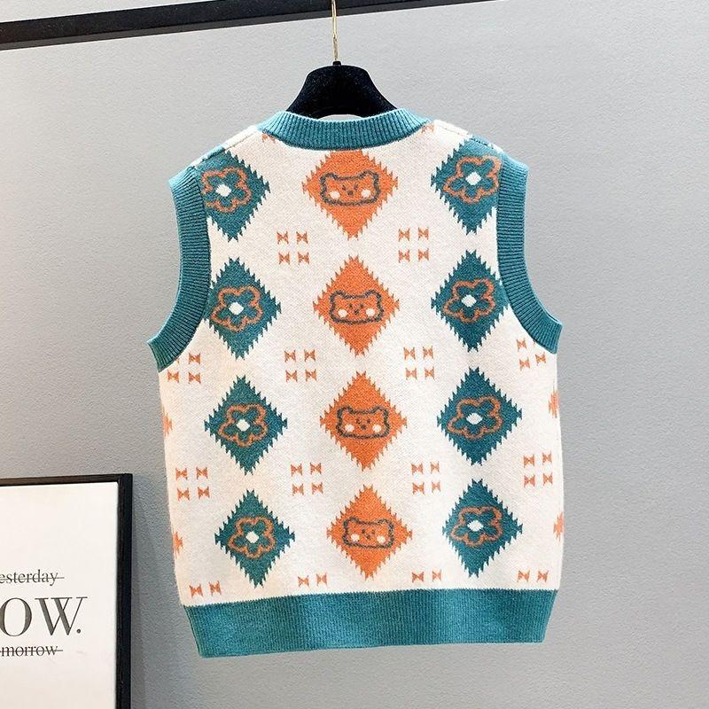 Vesta Svetr Ženy Jarní a podzimní pletené svetry Dámské svetry s výstřihem do V Volná vnější vrstva Pletená vesta Svetr bez rukávů