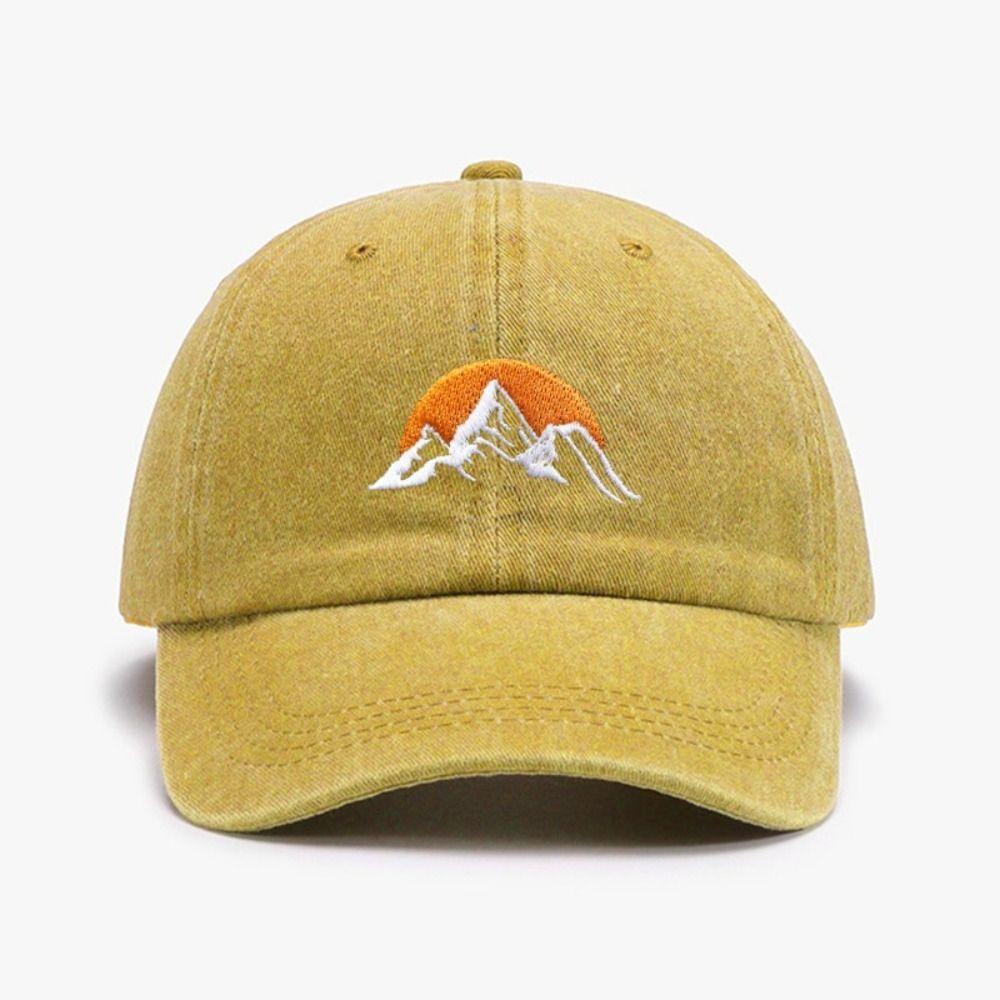 Sunset Pattern Embroidery Baseball Cap Washed Cotton Baseball Hats Retro Peaked Cap  For Man Women
