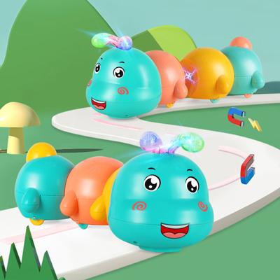 Electric Magnetic Caterpillar Toy with LED Light Music Toddlers Walking Caterpillar Toy Boys Girls Tummy Time Caterpillar Crawling Musical Toy