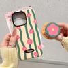 Magnetic Film 2-in-1 Apple 16 Pro Max Case: Pink Flower Stand, Drop-Proof, Korean Style, Fits iPhone 13-15.