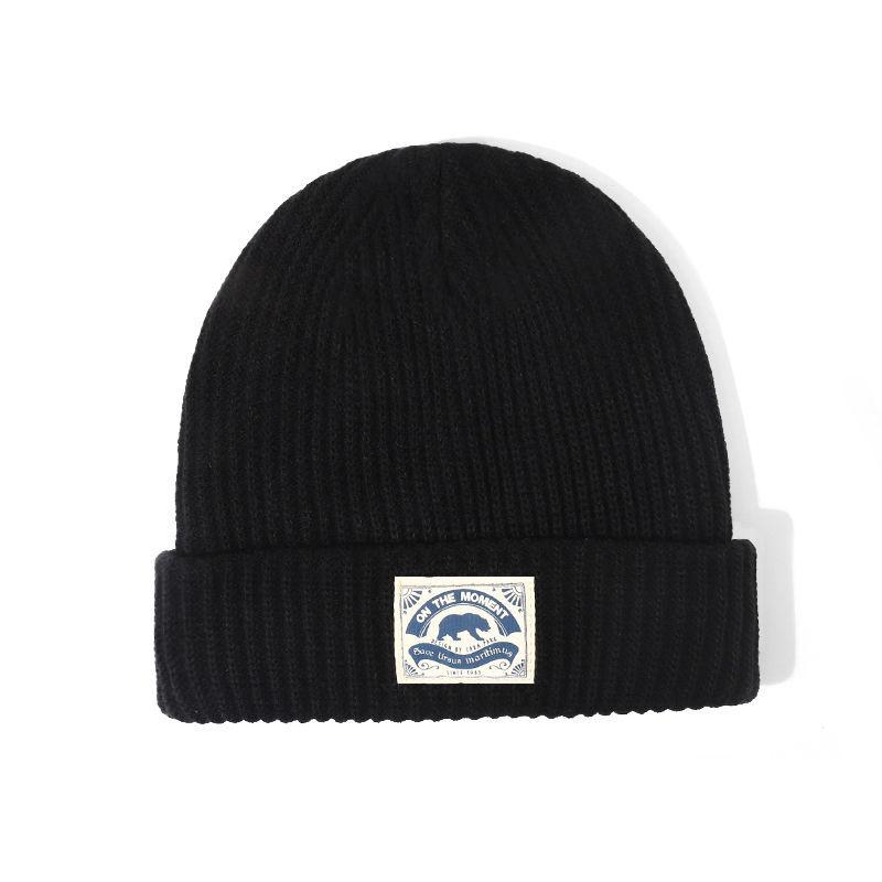 

Вязаная шапка-бини в стиле хип-хоп для женщин, мультяшный медведь, однотонная, теплая, шапка-пуловер, корейская девушка, для улицы, защита от холода, шапки-черепа, боннет чёрный