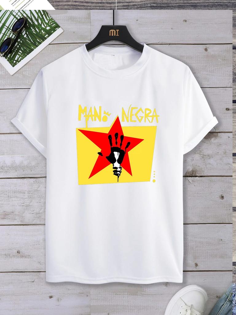 Harajuku Classic Mano Negra Manu Chao Logo T Shirt wide Unisex  Summer O-neck Short-sleev Streetwear