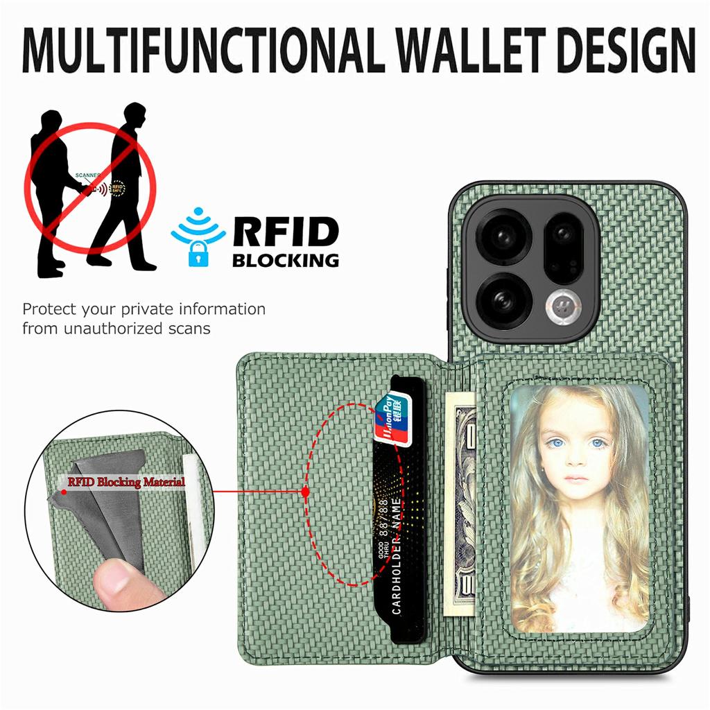 For Oppo Find X9 5G Case RFID Blocking Carbon Fiber Leather Phone Back Cover with Card Holder