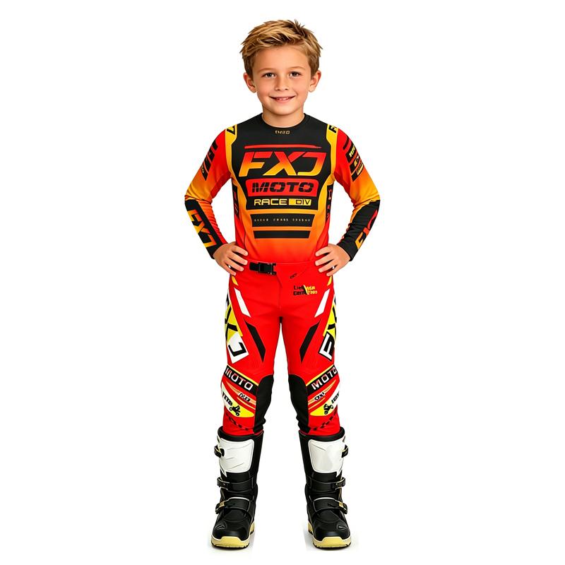 Set Motocross Bambino Maglia e Pantaloni MX Bambini Set Blu Dirt Bike MTB DH UTV Enduro Equipaggiamento Combo Tuta da Gara Off Road per Giovani