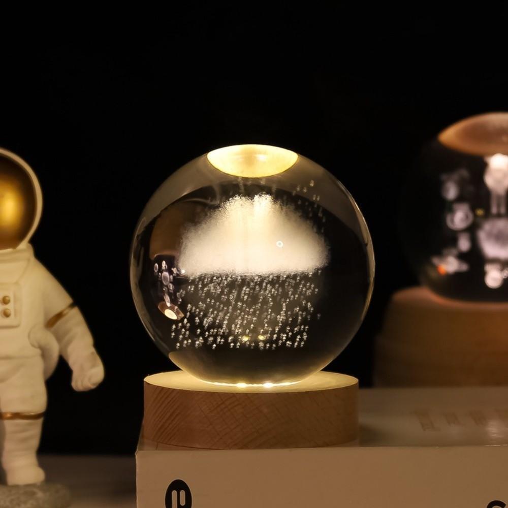 Crafts With LED Stand 3D Crystal Ball Laser Engraved 6cm Universe Gifts Unique 3D Solar System Crystal Ball Night Light
