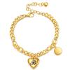 18K Gold-Finished Titanium Steel Cuban Chain Bracelet with Personalized Initial & Peach Heart Charm for Women