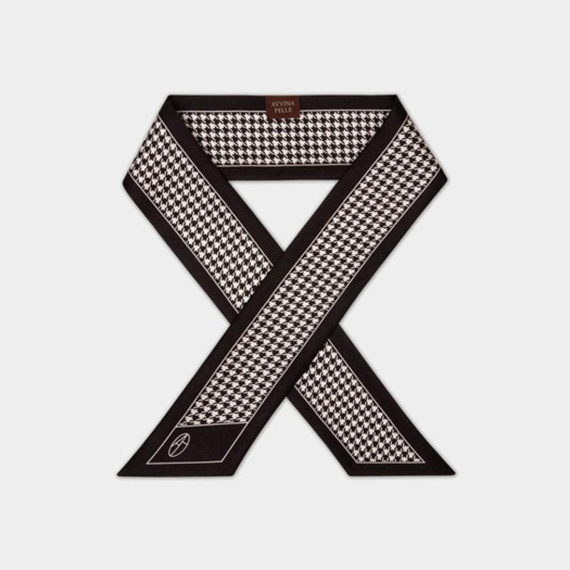 AVVINA PELLE Long Twilly Silk Scarf - Houndstooth Black