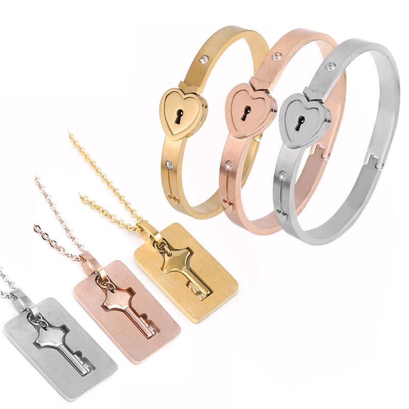 Braccialetto Coppia Lucchetto Cuore d'Amore Con Acciaio Inossidabile E Cristalli Incastonati Per Scambio di Regali Romantico