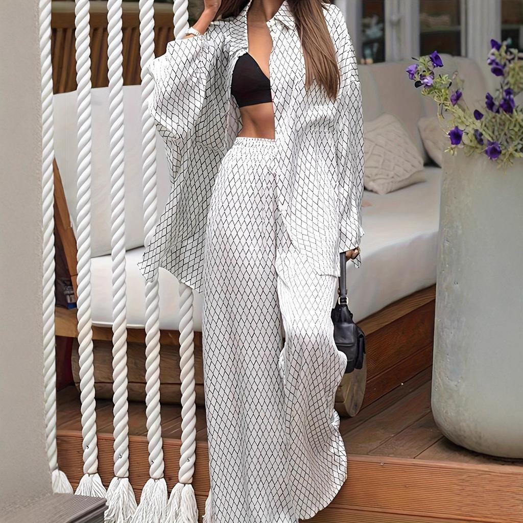 Fashionable Printed Loose and Comfortable Long-sleeved and Long Pants Summer Thin Women's Set