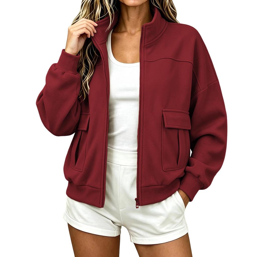 Women's Casual Long Sleeve Stand Collar Jacket