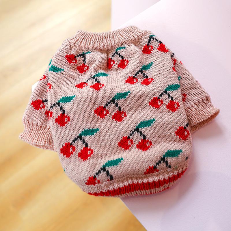 

Printing Cherry Pet French Bulldog Clothes for Small Dogs Pink Color Winter Overall Pet Sweater Christmas New Year Cat Clothing XL