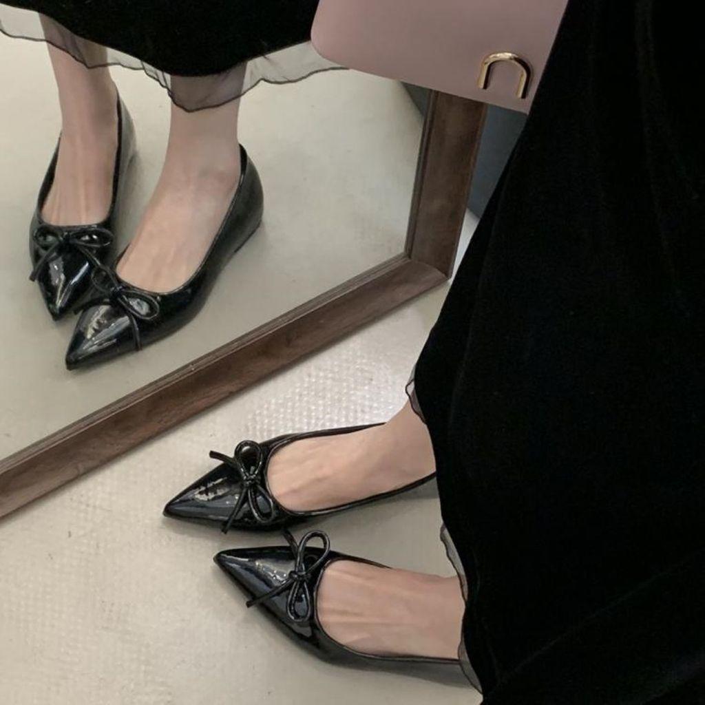Womens French Style Flat Shoes With Bow Detail For Daily Office And Casual Wear