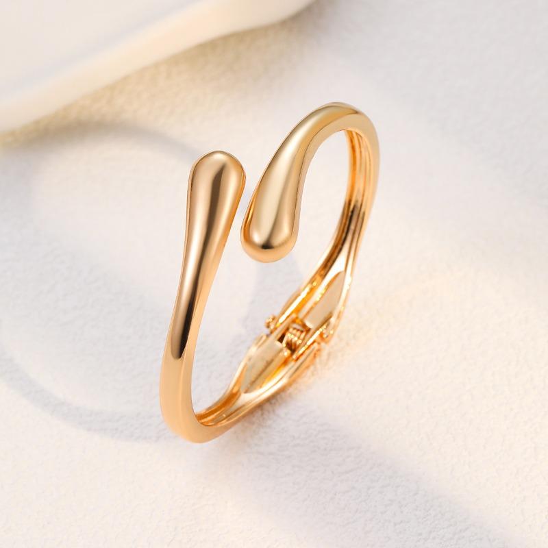 Stainless Steel Teardrop Shaped Bangle For Women Simple Chunky Gold Silver Color Adjustable Cuff Open Bracelet Fashion Jewelry