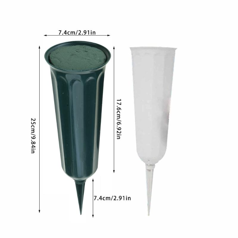 2 Pak Graafvazen Kunstbloemen Bevestiging Plastic Basis Herdenkingsbloemvazen voor Gazon Grafzijde Buitengebruik Houders
