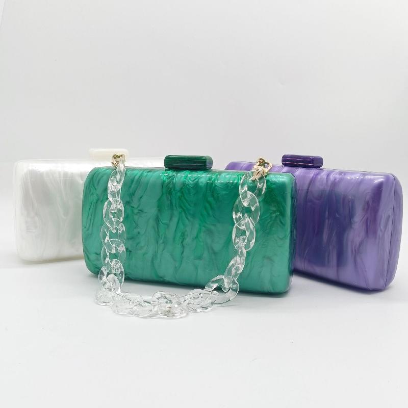 New Chain Crossbody Hangbag Clutch Acrylic Marble Pattern Shoulder Evening Bag Party Women's Cosmetic Designer Luxury Purse Tote