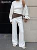 Three-piece Set, Autumn, Knitted Sweater with Loop Neck Camisole High-waisted Wide Leg Pants Suit
