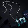 Chic Bright Blue Waterdrop CZ Cubic Zircon Crystal Leaf Pendant Necklace and Earrings Ladies Jewelry Set Fashion Korean Style