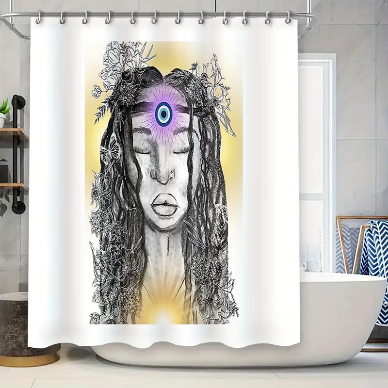 

Botanical Portrait Shower Curtain Gothic Floral Tapestry Vintage Home Decor Black White Washroom Art Print Bathroom Accessories W60H190(CM)-1 Pcs