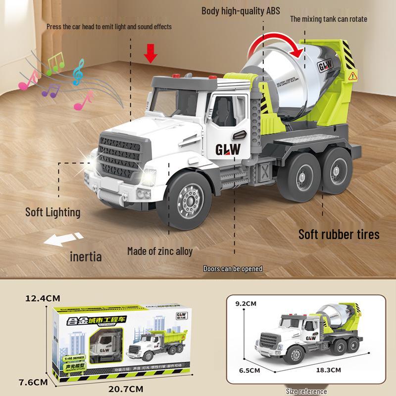 Douyin Alloy Children's Crane & Excavator: Inertial Sound & Light Mixer Truck Model