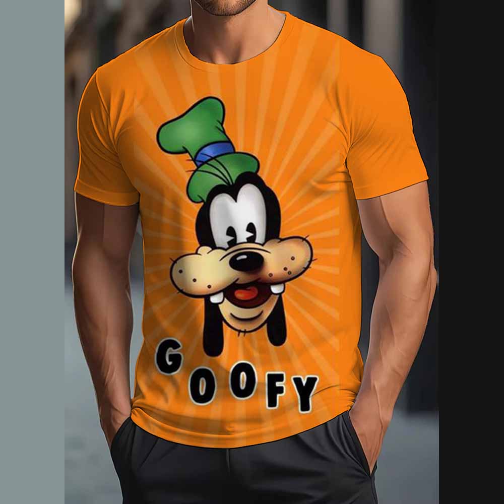 Vintage T-Shirt For Men Disney Goofy Fun Print Tee 3D Printing Casual Round Neck Shirt Harajuku Oversized Men's Clothing Tops