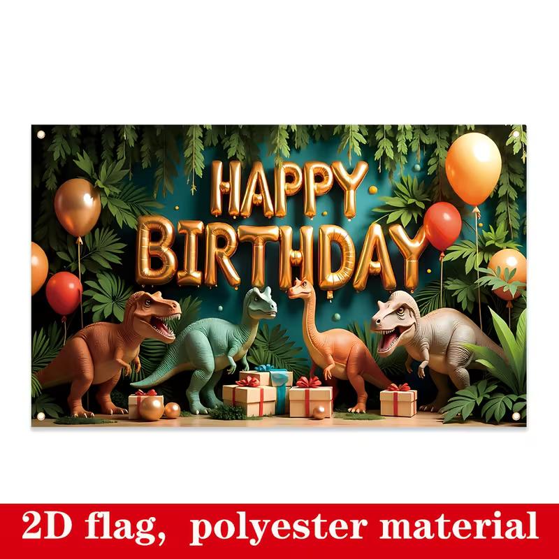 Kids Dino Themed Birthday Backdrop, Tropical Jungle Happy Birthday Background Cloth for Birthday Party & Photography
