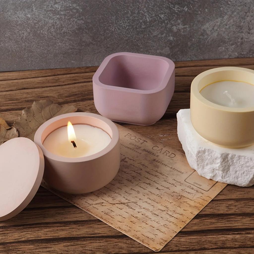 1set DIY Candle Jar Silicone Mold with Lid - Aroma Wax Jar Making Mold for Resin, Concrete, Gypsum - Mold for Home Crafts