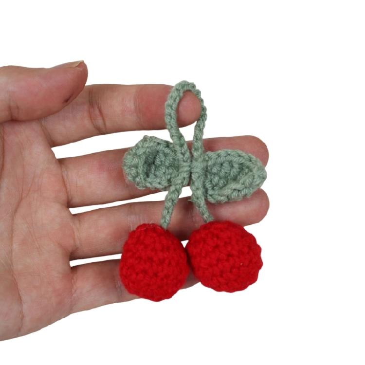 Stylish Crocheted Cherry Keychain Handmade Plush Fruit Pendant for Women Wallet Multifunctional Backpack Accessory