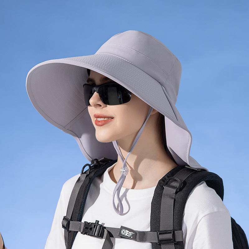 Big Eaves Shawl Sunscreen Hat European and American Bucket Hat Fashion Sun Hat Summer Outdoor Hat with Ponytail Hole Women