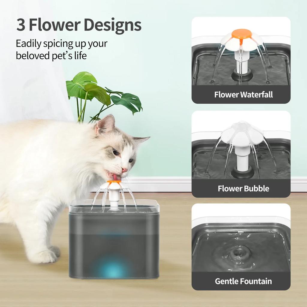 Automatic Cat Drinking Fountain with LED Lighting USB Pet Water Dispenser with Recirculate Filtring for Fresh Clean Water