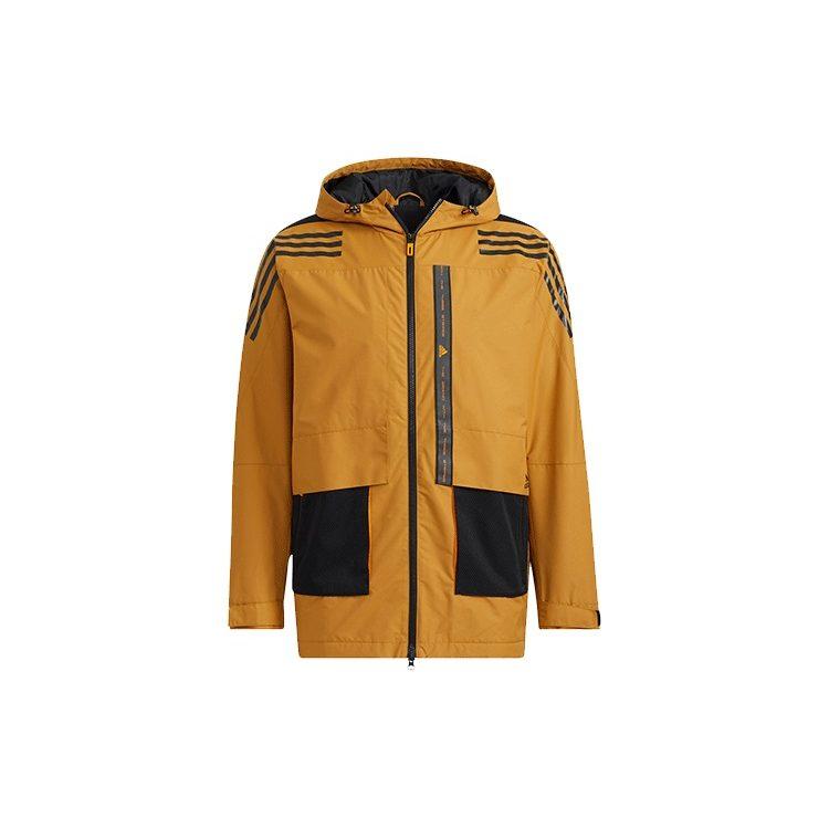 adidas Color Block Sports Training Casual Hooded Fleece Lined Jacket Men's Wheat Brown HE7403