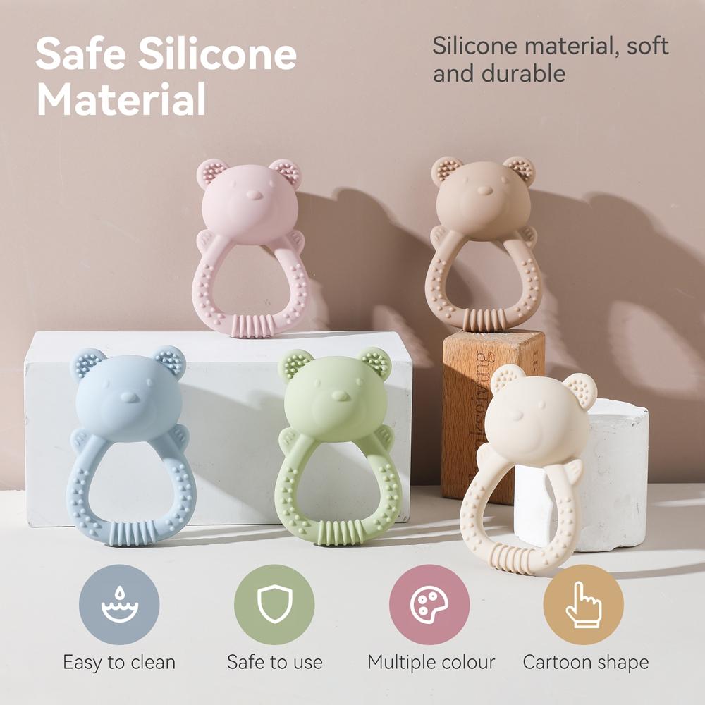 Baby Silicone Teether Bear Hand Bell Food Grade Teether Toys Rattle Baby 0-12 Months Silicone Sensory Toys Silicone Teething Toy