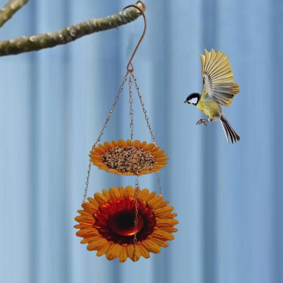 Bee Feeder Butterfly Bath Bowl Double Layer Design Sunflower Shaped Hanging Bee Drinking Cup Butterfly Watering Station