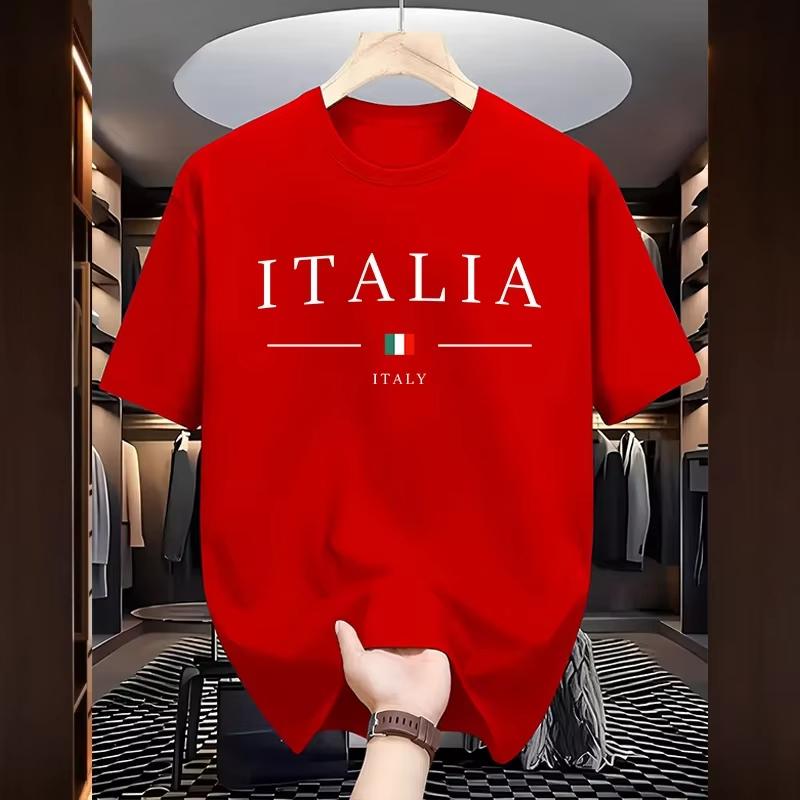 2025 New Letter Italy Print Cotton T-shirt For Men Summer Short Sleeve Tees High Quality Casual Male Clothes Oversize Unisex Top