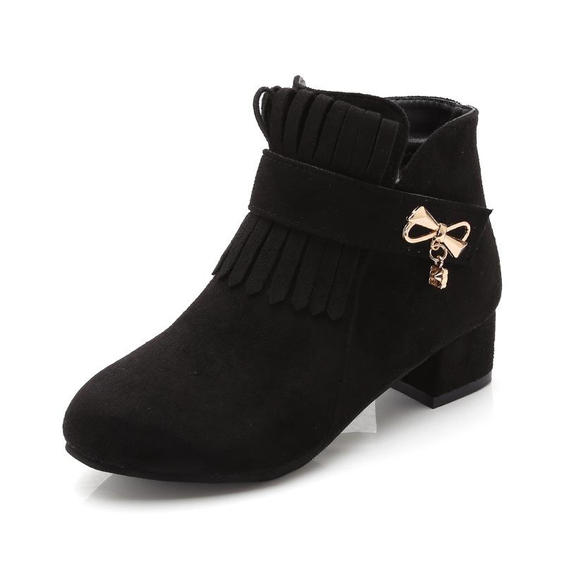 

Fashion Girls Velvet Lining Princess Short Boots for Fall Winter Kids Warm Casual Shoes size 27 чёрный