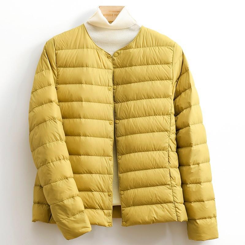 Womens Lightweight Packable Down Jacket No Collar Slim Fit Short Puffer Coat Winter