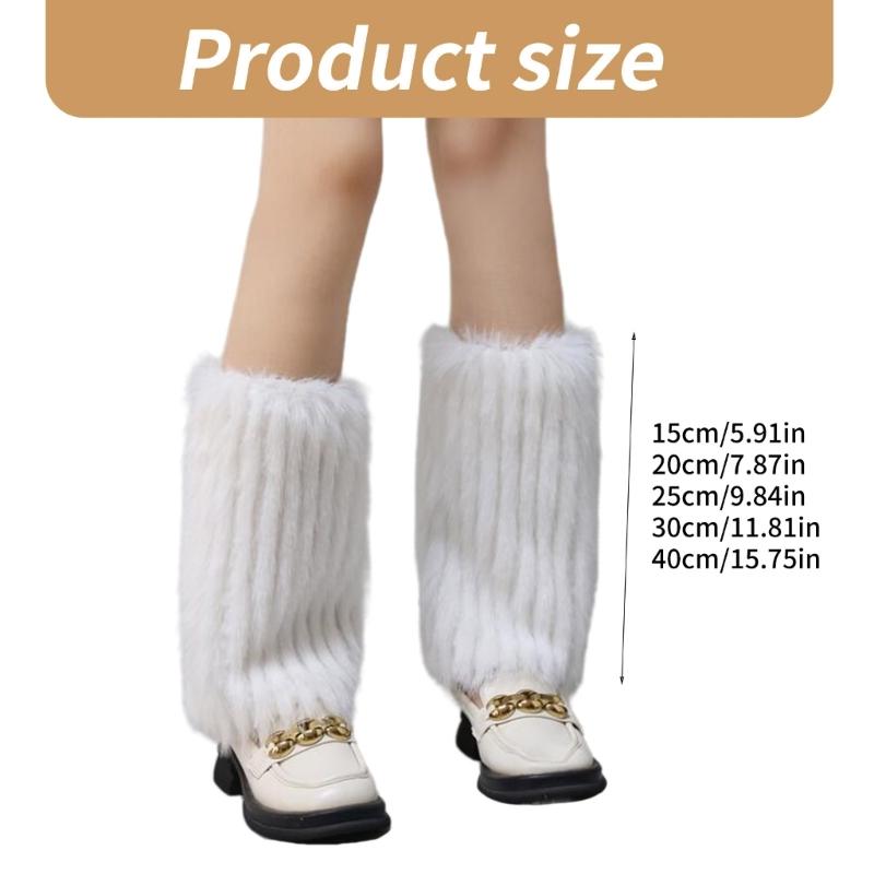 Women Vintage Ribbed Plush Leg Warmer Aesthetic Fuzzy Thickened Boot Gaiters Cuffs Solid Color Leg Covers Long Socks