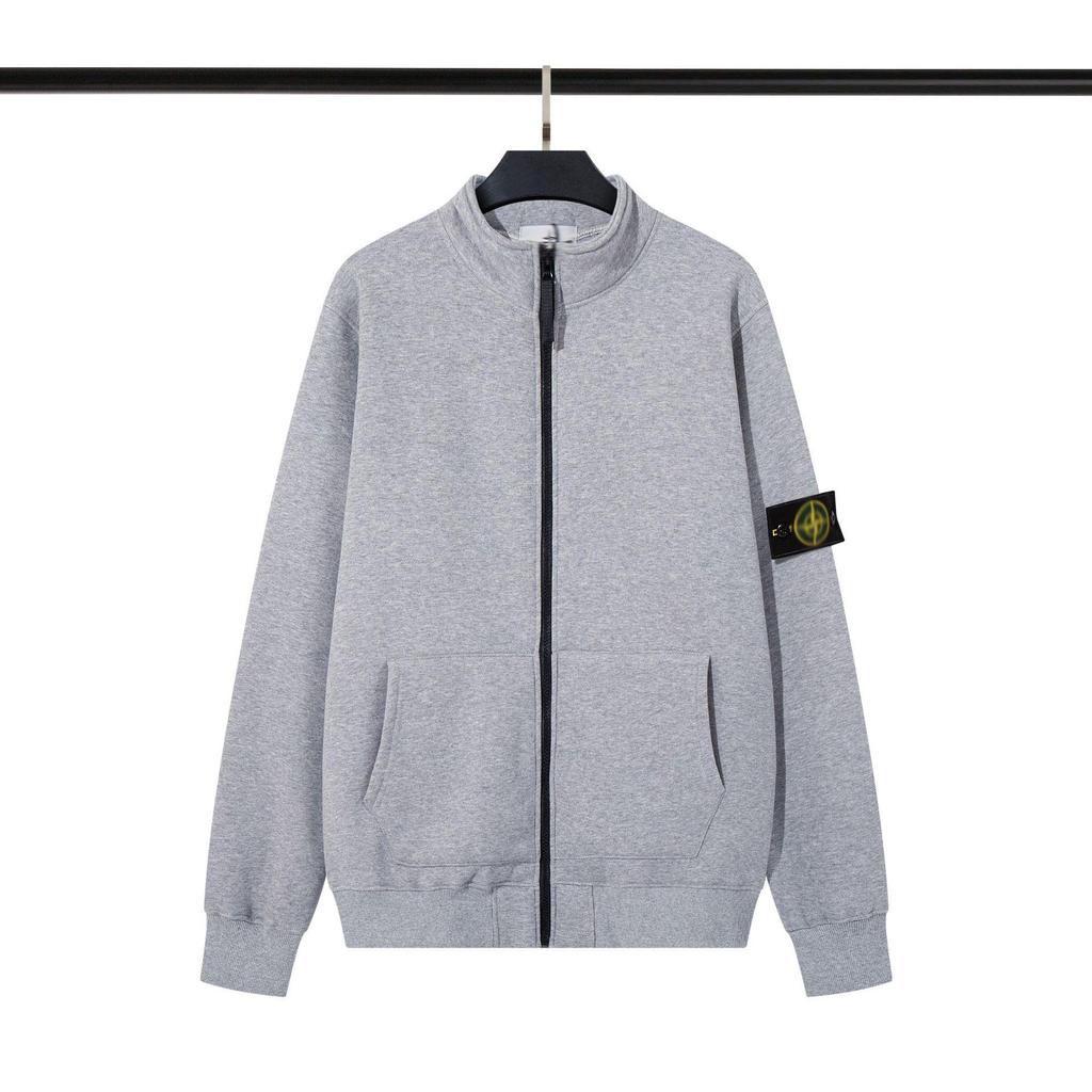 Cross Classic STEIN Stehkragen Reißverschluss Strickjacke Frottee Ärmel Abzeichen Lässige Herrenjacke