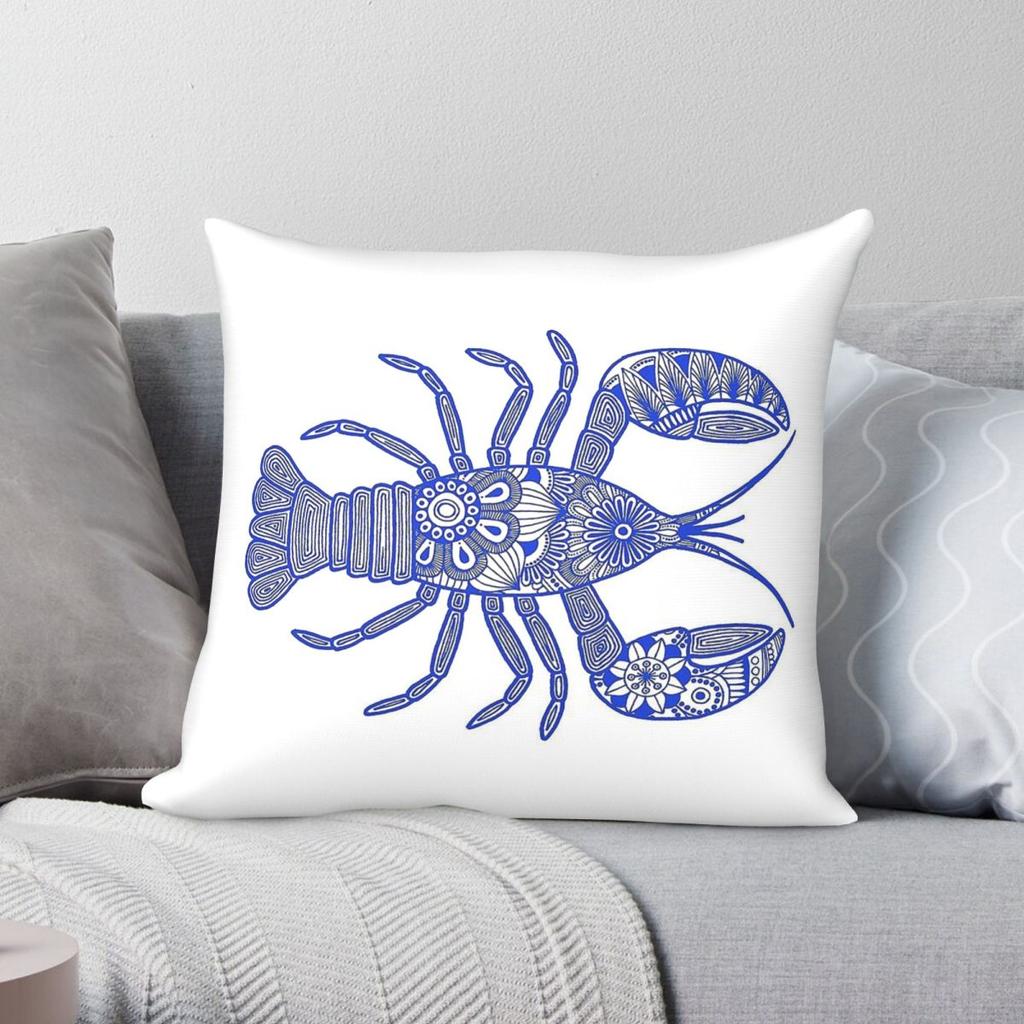 Lobster Blue White Horizontal Square Pillowcase Polyester Linen Velvet Pattern Decorative Throw Pillow Case Car Cushion Cover
