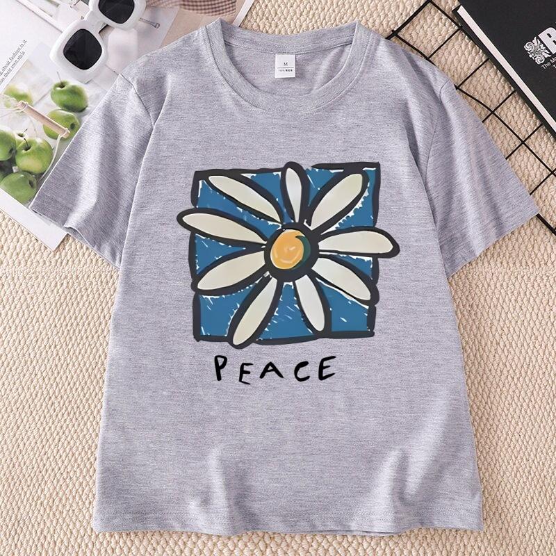 Fashion Cotton ShortSleeve TShirt Japanese Korean Flower Printed Tshirts Streetwear Style Cotton Unisex Unisex Clothes Designer
