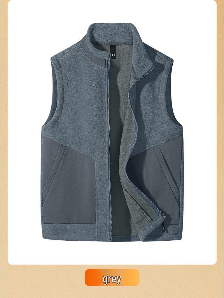 Men's Thickened Fleece Vest, Stand Collar, Double-Sided, Sleeveless Winter Warm Gilet