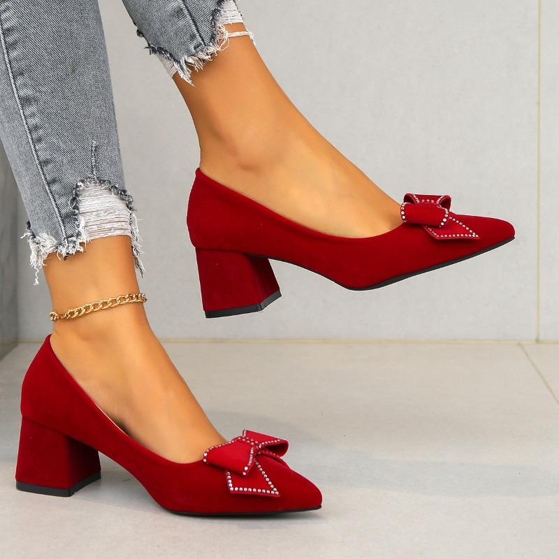 Mode Grob Absatz Wildleder Damen Schuhe neu schwarz professionelle Arbeitsschuhe Flugbegleiterin Beamtin Schleife formell hohe Absätze Damen