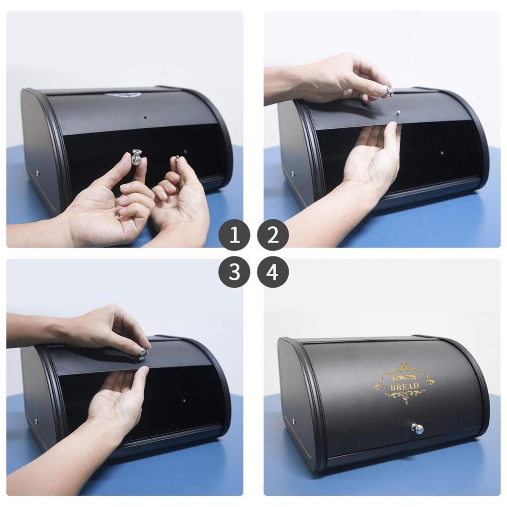 SOTECH Bread Case, Sliding Door, Food Grade, Lightweight, Home Kitchen Outdoor Picnic Bread Box (Cute Black Storage Box)