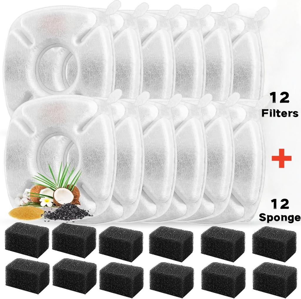 Pet Water Fountain Replacement Filters 8/12/24Set Cat Drinking Triple Filtration System Filter Sponges for Cat Water Dispenser