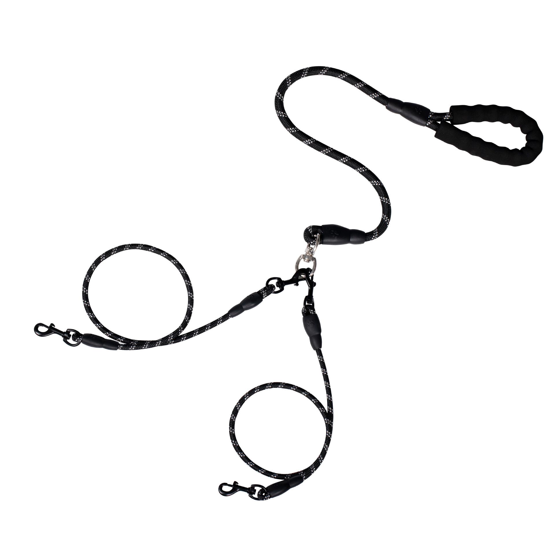 

Reflective Nylon Multi-Dog Leash with 3 Detachable Clips - Tangle-Free Adjustable Pet Lead for Walking 2-3 Dogs
