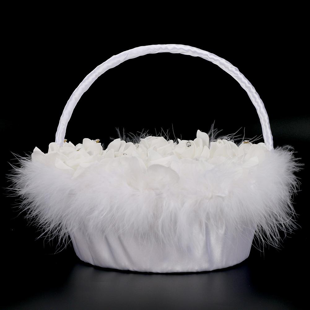 Panier à Fleurs Léger et Élégant pour Mariage de Fille avec Panier à Bonbons Décoré de Satin Blanc