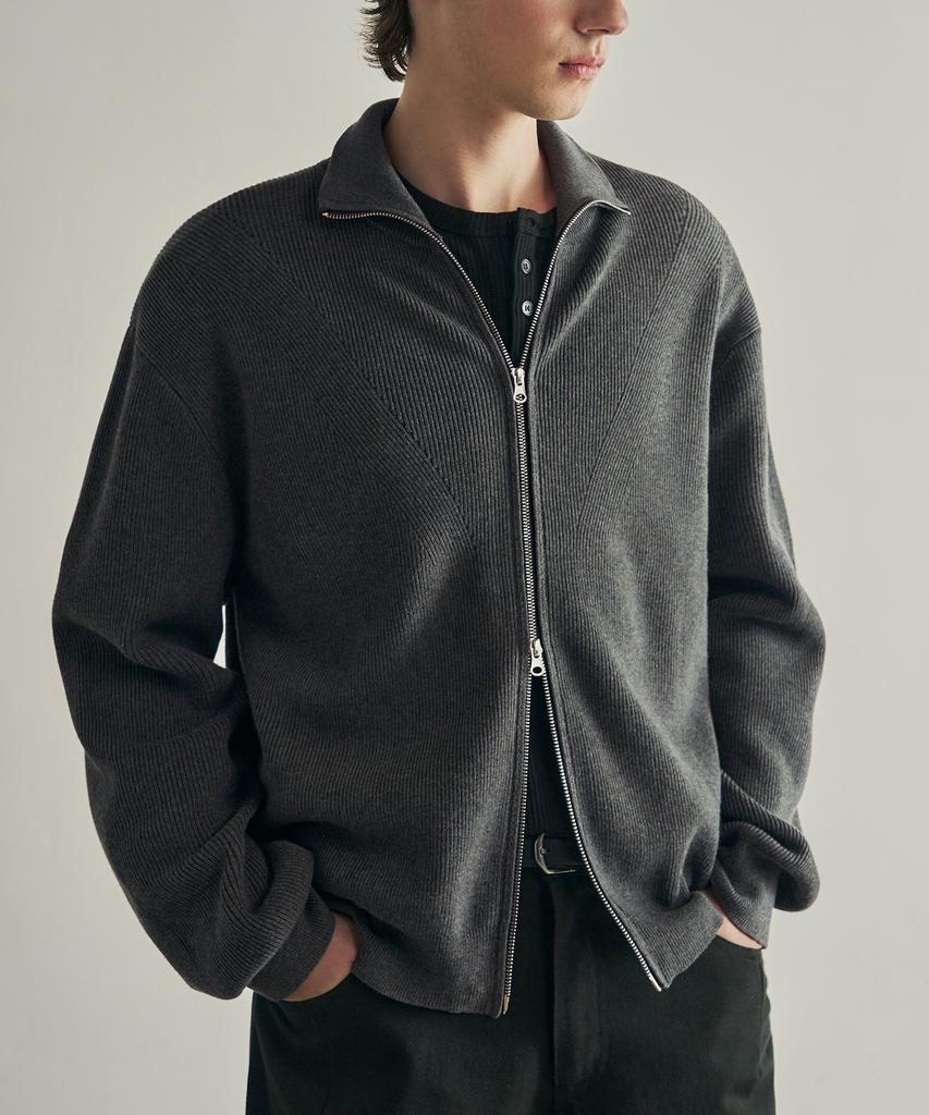 ROTEMBER Cotton Ribbed High-Neck Crop Zip-Up Knit [2 Colors]